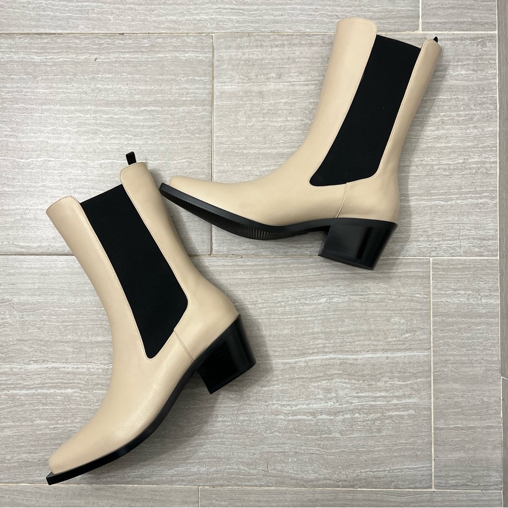 Stuart Weitzman Retro Western Miley Leather Boot Oat Cowgirl Rodeo Sz 10